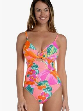 15% OFF! La Blanca Isla Del Sol Floral Twist-Front One-Piece Swimsuit,  Size 14.